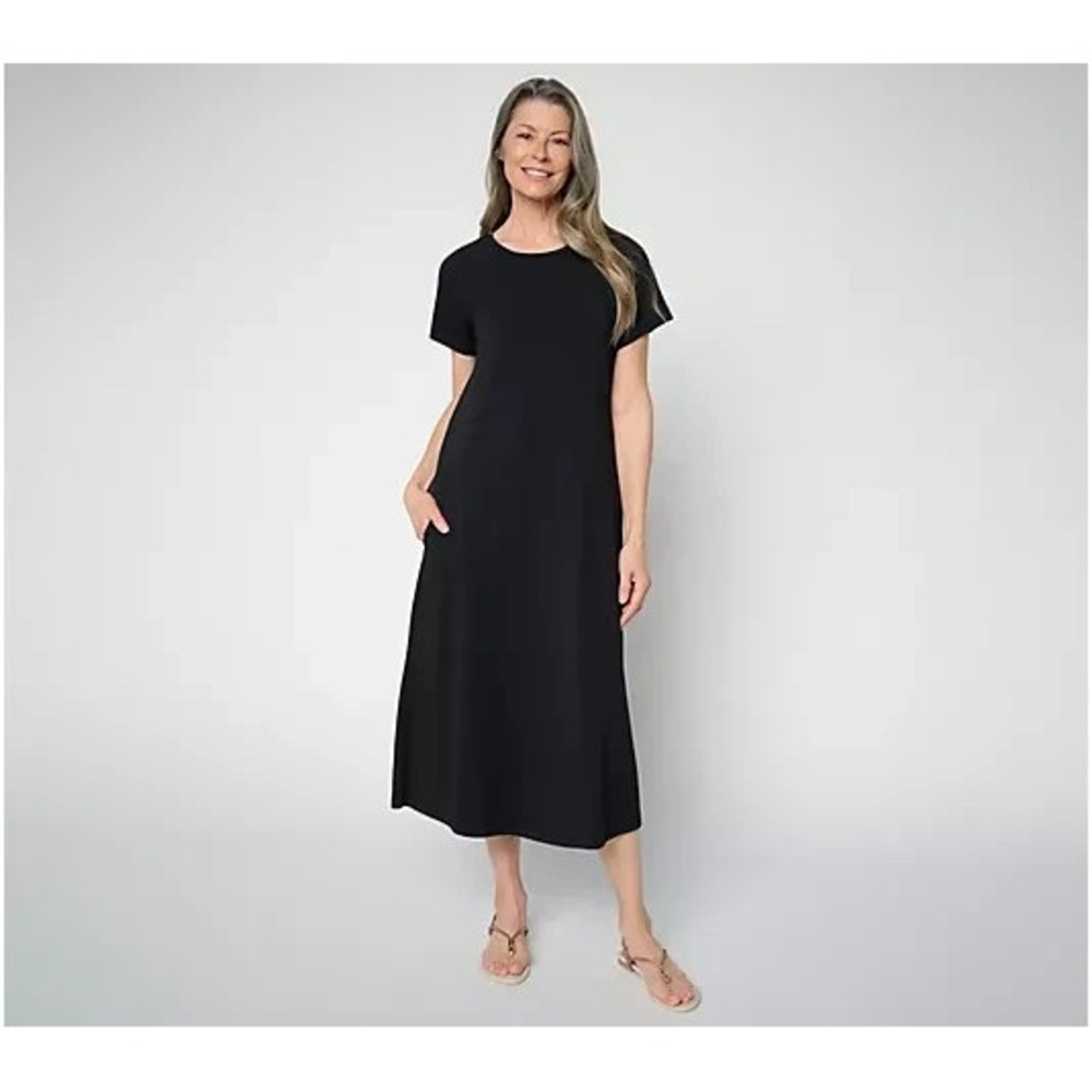 AnyBody Regular Cozy Knit Jersey Knit Dress Black, Large